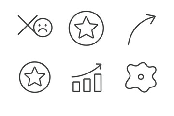 Dynamic Education Icons. Line vector icons of anti-boring education flow: crossed dull mark, star badge, dynamic arc, motivation