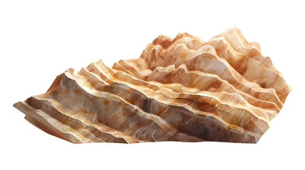 Abstract three dimensional render showcasing layered topographic relief resembling natural stone formations or stylized mountainous terrain isolated on black