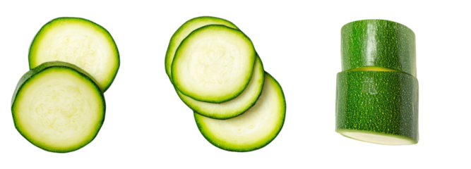 Fresh zucchini slices on transparent background culinary presentation kitchen top view