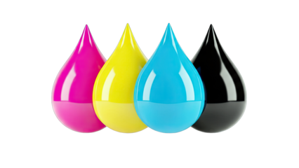 Ink Drops in CMYK Colors Isolated on White