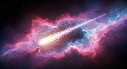 Celestial spectacle A shooting star streaks across a vibrant cosmic nebula, illuminating the darkness with its fiery trail