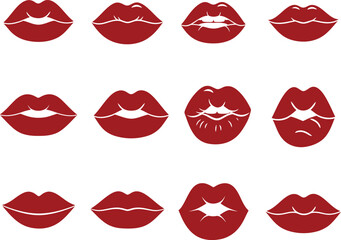 Red lips set of icon sets vector art illustration 4 