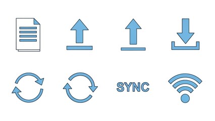 Data transfer and synchronization icons set cloud computing concept digital age