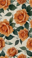 Vibrant Orange Rose Blossom Isolated on White Background, Victorian Style Illustration