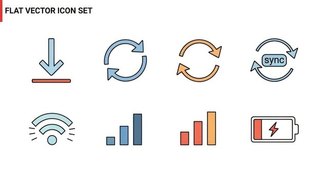 Colorful vector icon set illustrating various digital and communication concepts - Powered by Adobe