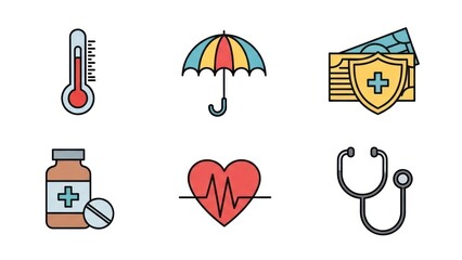 Health and medical icons set for healthcare services and insurance