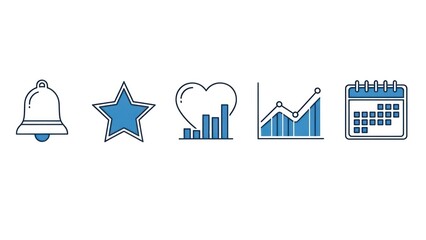 Set of various blue icons illustrating different concepts on white background