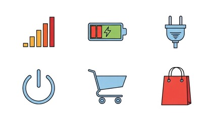 Set of colorful technology and shopping icons on a white background