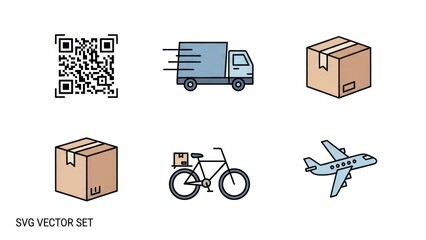 Delivery icons collection transportation and logistics symbols in vector style