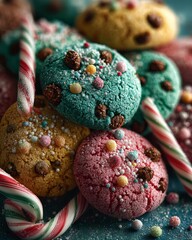 Colorful Christmas Cookies and Candy Canes Festive Background