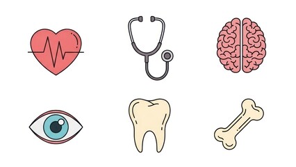 Medical icons heart brain eye tooth bone and stethoscope