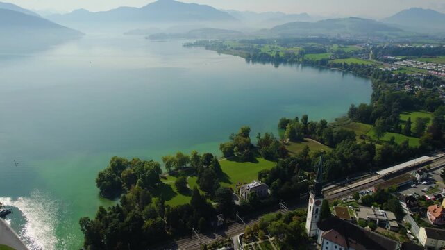 Aerial view around the city Cham in Switzerland on a sunny  day in summer