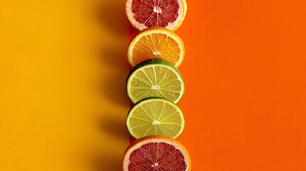 Citrus arranged in vertical line, graphic Christmas composition