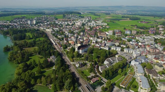Aerial view around the city Cham in Switzerland on a sunny  day in summer