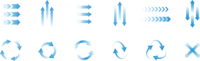 Collection of blue gradient arrows pointing in various directions and forming cycles vector © Vector Maker