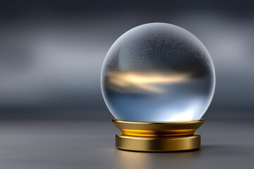 Crystal ball placed on a table against dark cloudy background