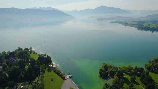 Aerial view around the city Cham in Switzerland on a sunny  day in summer