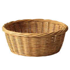 Wicker Basket in Natural Style with Soft Lighting on White Background for Home Decor