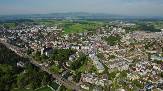 Aerial view around the city Cham in Switzerland on a sunny  day in summer