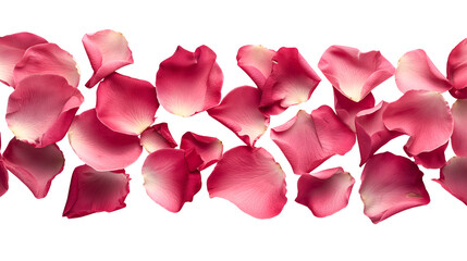 Beautiful bright pink rose petals scattered across a transparent background symbolizing romance and delicate floral arrangements for celebrations