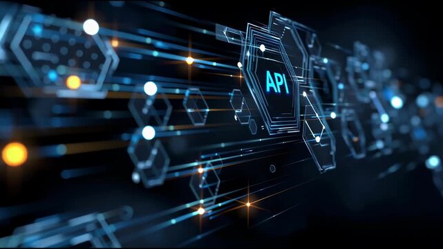 Futuristic Digital Abstract Background with Glowing Blue Lines, Hexagons, Geometric Shapes, API Technology, Innovation, Data Connectivity, Digital Network, Modern Communication, Software System