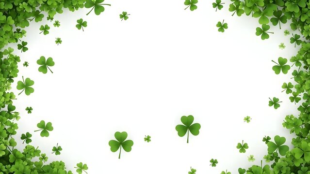 St patrick's day shamrock border with green leaves and clover on white background