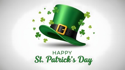 St patricks day green hat with shamrocks and gold buckle