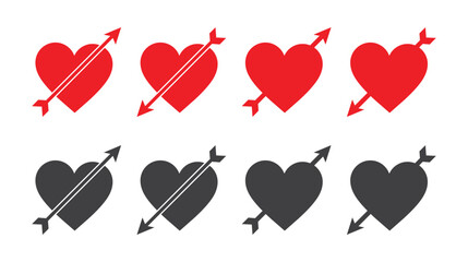 Heart with Arrow Icon Set, Love and Romance Symbol Collection