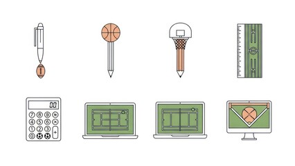 Collection of minimalist sports and education icons for design and illustration