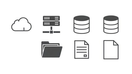 Data and cloud computing technology icons graphic elements on white background