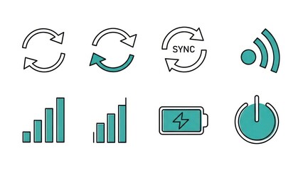 Set of minimalist vector icons illustrating technology and connectivity