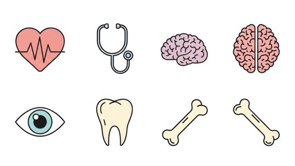 Medical icons heart brain eye tooth bones stethoscope vector illustration