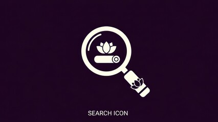 Magnifying glass icon over lotus flower symbol on dark background