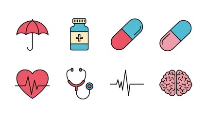 Medical icons representing healthcare concepts insurance and medical treatments