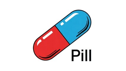 Medical capsule illustration red and blue pill for health and wellness