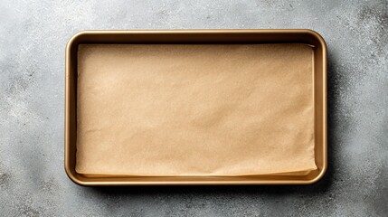 Empty baking tray prepared with parchment, clean minimal setup, copy space dominant