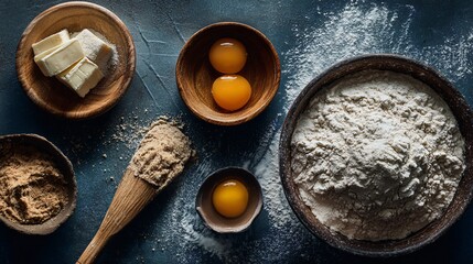 Minimal baking flat lay with only three ingredients visible