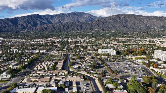 Aerial footage of the majestic San Gabriel Mountains in Duarte California USA