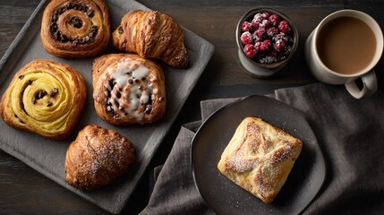 Breakfast pastries styled in muted tones, clean composition