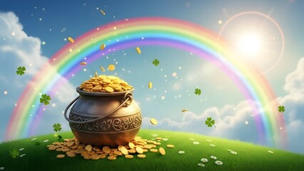 St patrick's day rainbow gold pot lucky charm irish holiday