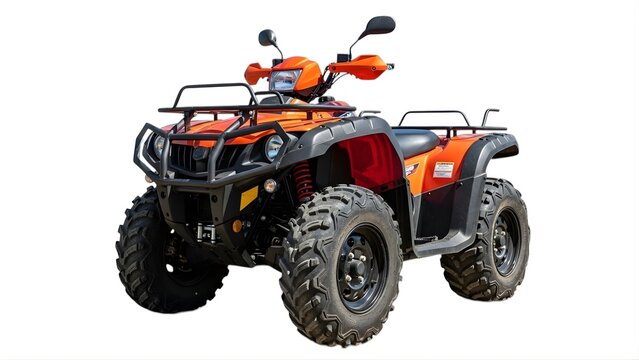 An orange and black all-terrain vehicle on transparent background