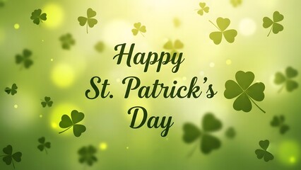 Happy st patricks day green shamrock background with four leaf clover