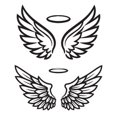 Angel Wings with Halo Line Art Symbol Set
