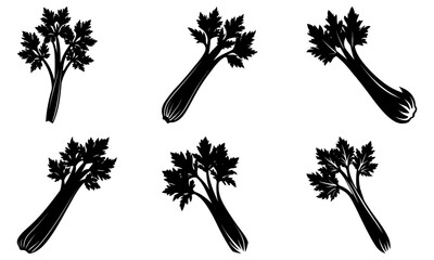 Six Black Carrot Silhouettes on White Background vegetable