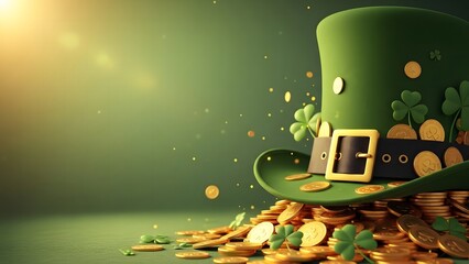 St patrick's day green hat with gold coins and shamrocks