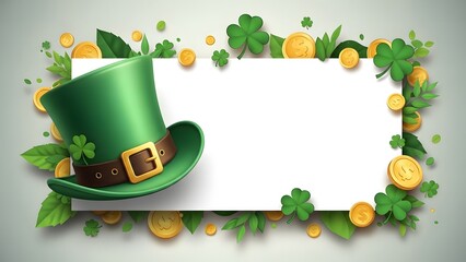 St patrick's day green hat and shamrock frame template for greeting cards