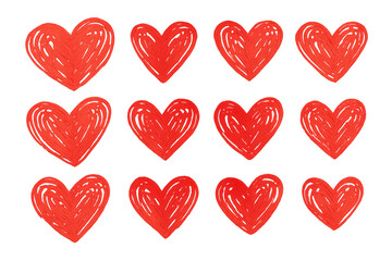 Fototapeta premium Hand drawing red hearts collection expressing love and romance