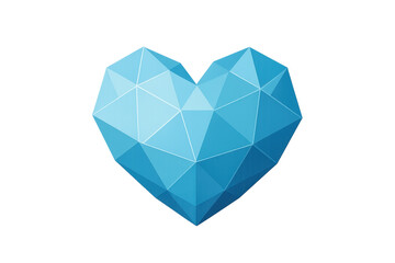 Blue low poly heart shape on transparent background