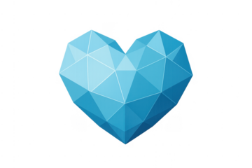 Blue low poly heart shape on transparent background