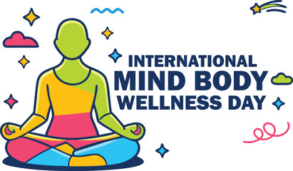 International mind body wellness day design with vector elements and gradients